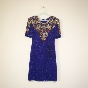Vintage Beaded Cobalt Blue Sequined Cocktail dress